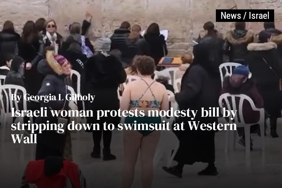 Outrage as woman walks in bra and panties at Western Wall