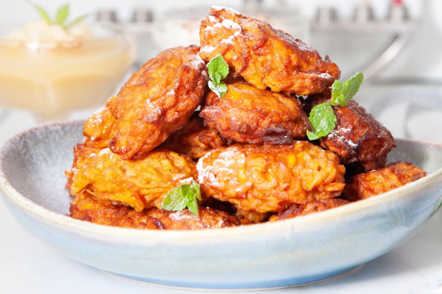 Sweet potato latkes with cinnamon sour cream